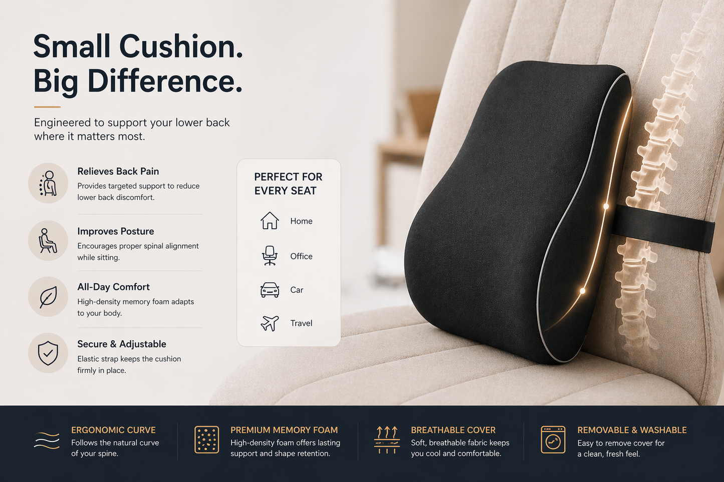 Lumbara Lumbar Support Pillow – Instant Back Pain Relief