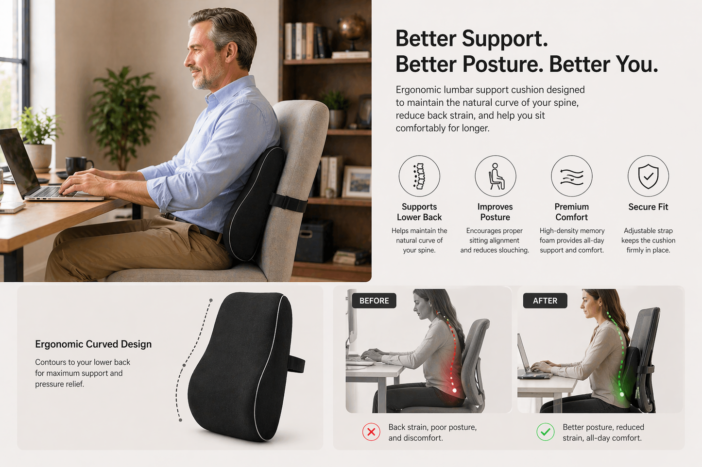Lumbara Lumbar Support Pillow – Instant Back Pain Relief